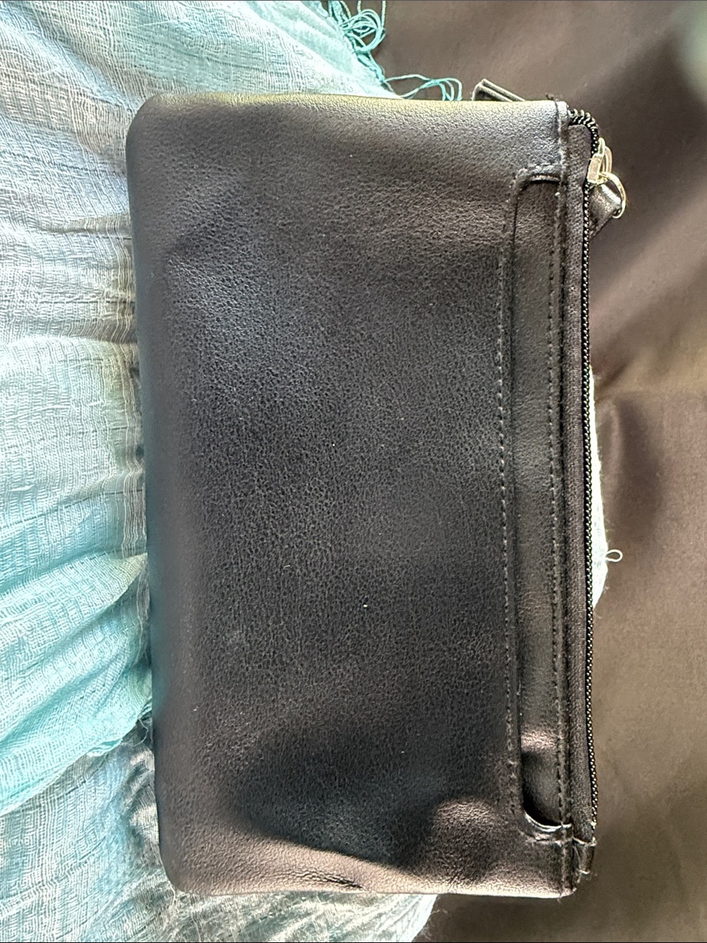Black Leather Zip Wristlet Clutch